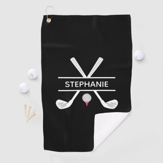 Persoonlijke naam zwart wit roze golfhanddoek (Insitu)