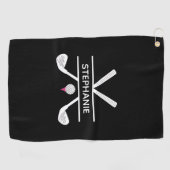 Persoonlijke naam zwart wit roze golfhanddoek (Horizontaal)