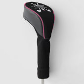Persoonlijke naam zwart wit roze golfheadcover (Schuin)