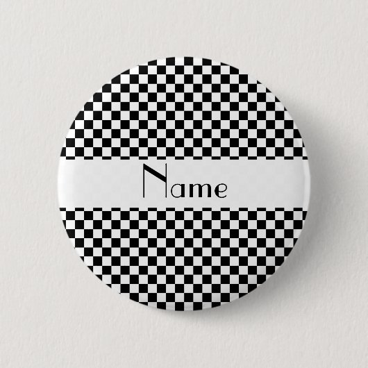 Persoonlijke naam Zwart-witcheckers Ronde Button 5,7 Cm (Voorkant)