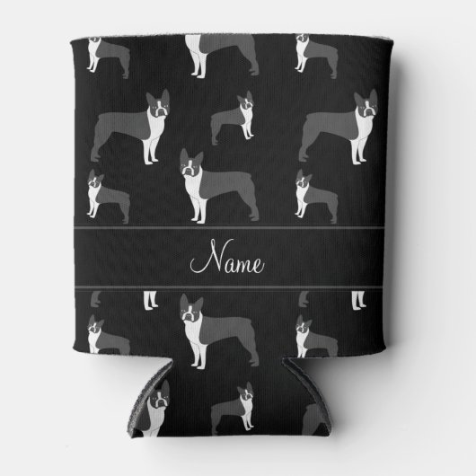 Persoonlijke naam zwarte boston doodsbang blikjeskoeler (Voorkant)