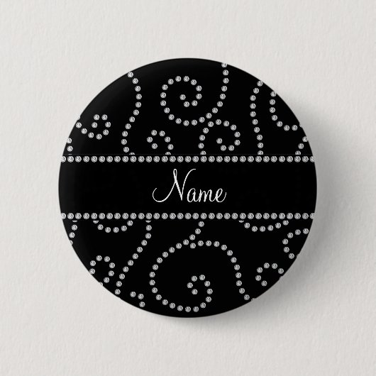 Persoonlijke naam zwarte diamantzirls ronde button 5,7 cm (Voorkant)