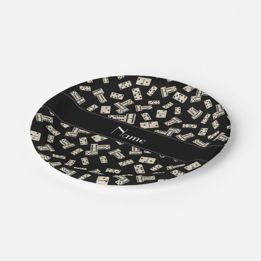 Persoonlijke naam zwarte dominos papieren bordje (Gekanteld)