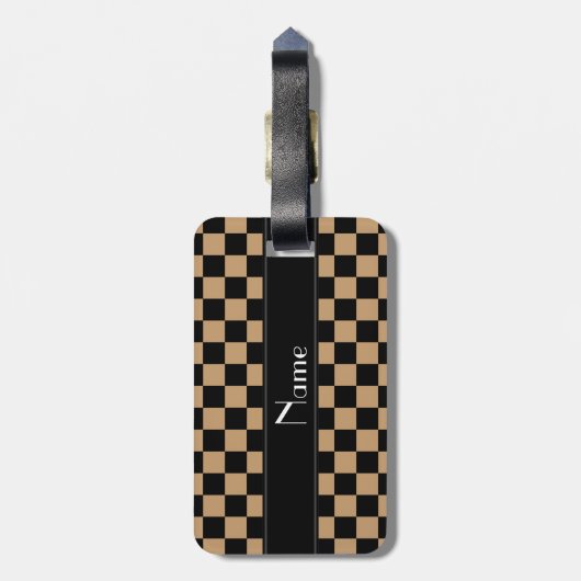 Persoonlijke naam zwarte en bruine controleurs bagagelabel (Achterkant verticaal)