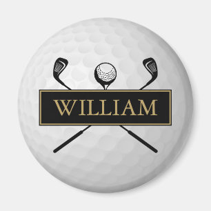 Persoonlijke naam zwarte en gouden golfbal magneet
