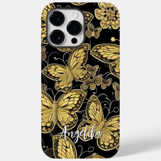 Persoonlijke naam zwarte en gouden vlinders Case-Mate iPhone case (Achterkant)