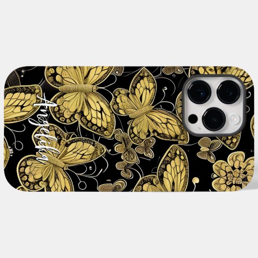 Persoonlijke naam zwarte en gouden vlinders Case-Mate iPhone case (Achterkant (horizontaal))