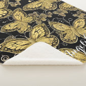 Persoonlijke naam zwarte en gouden vlinders sherpa deken (3/4)