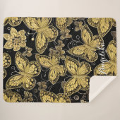 Persoonlijke naam zwarte en gouden vlinders sherpa deken (Voorkant (horizontaal))