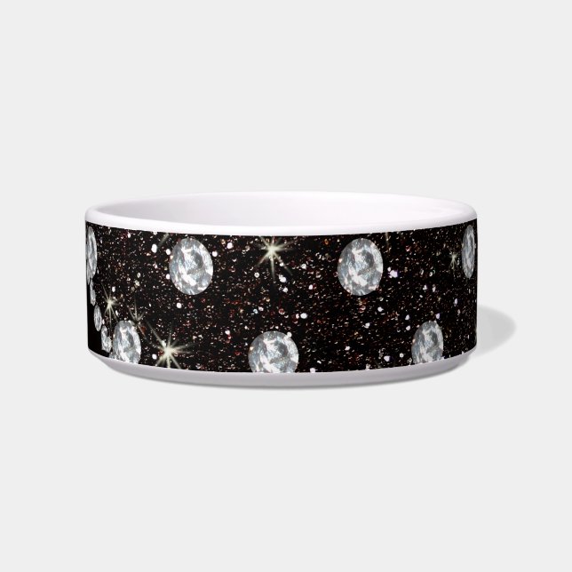 Persoonlijke naam zwarte glitterdiamanten voerbakje (Rechts)