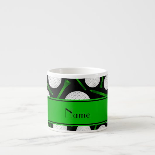 Persoonlijke naam zwarte golfballen t-shirt espresso kop (Voorkant)