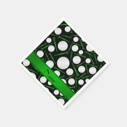 Persoonlijke naam zwarte golfballen t-shirt servetten (Hoek)