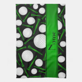 Persoonlijke naam zwarte golfballen t-shirt theedoek (Verticaal)