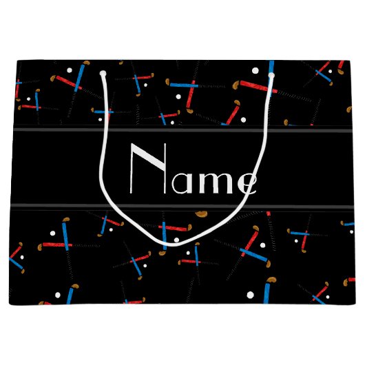 Persoonlijke naam zwarte hockey large cadeautasje (Voorkant)