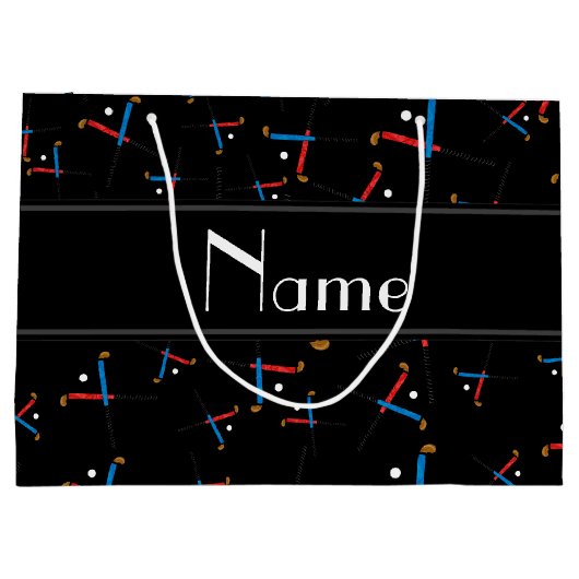 Persoonlijke naam zwarte hockey large cadeautasje (Achterkant)