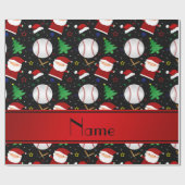 Persoonlijke naam zwarte honkbal kerst cadeaupapier (Vlak)