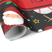 Persoonlijke naam zwarte honkbal kerst cadeaupapier (Rol Hoek)