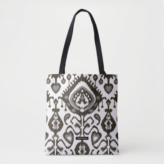 Persoonlijke naam zwarte Ikat Pattern Bridesmaid Tote Bag (Voorkant)