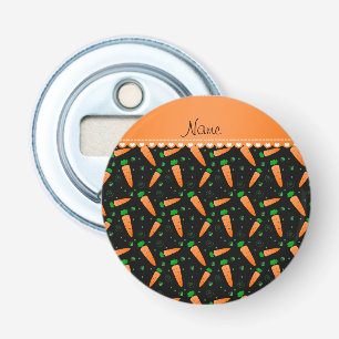 Persoonlijke naam zwarte oranje wortelen button flesopener