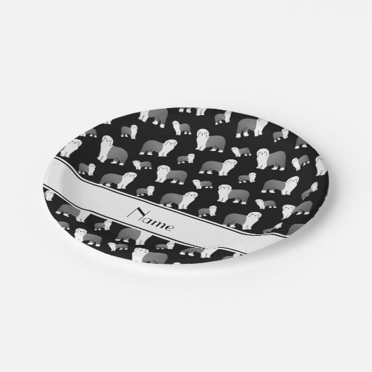 Persoonlijke naam zwarte oude Engelse Sheepdog-hon Papieren Bordje (Gekanteld)