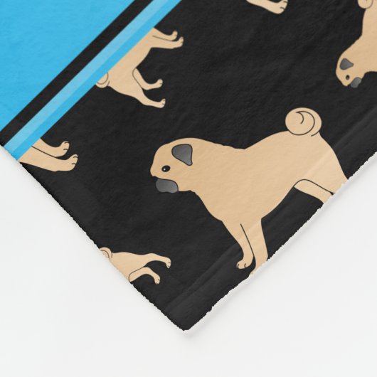 Persoonlijke naam zwarte pug-honden fleece deken (Hoek)