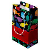 Persoonlijke naam zwarte regenboogverzegelingen klein cadeauzakje (Voorkant Gekanteld)