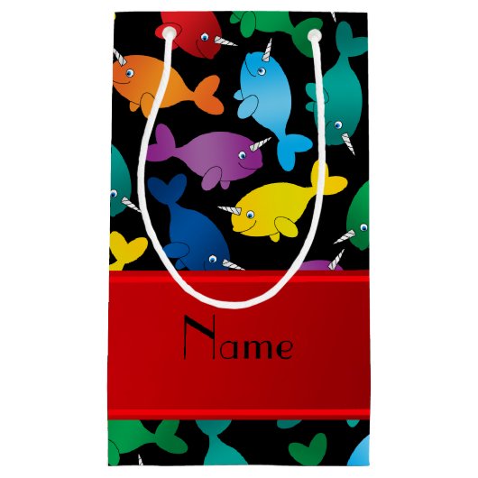 Persoonlijke naam zwarte regenboogverzegelingen klein cadeauzakje (Voorkant)