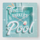 Persoonlijke naam Zwembool Zomer Zomer Zon Vierkante Klok (Voorkant)