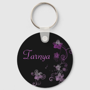 Persoonlijke naamcombinatie - Paars bloemen Sleutelhanger