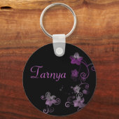 Persoonlijke naamcombinatie - Paars bloemen Sleutelhanger (Voorkant)
