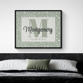 Persoonlijke naamdruk sagegroen witte bloemen poster