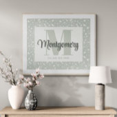 Persoonlijke naamdruk sagegroen witte bloemen poster