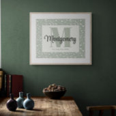 Persoonlijke naamdruk sagegroen witte bloemen poster