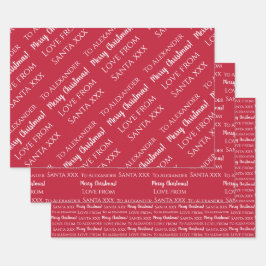 Persoonlijke naamliefde van santa red inpakpapier vel