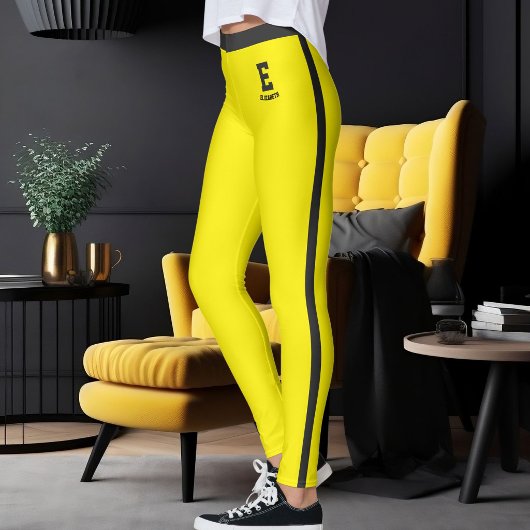 Persoonlijke naammonogram geel zwart gestreept leggings