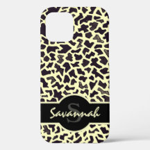 Persoonlijke naammonogram luipaard iPhone 12 hoesj