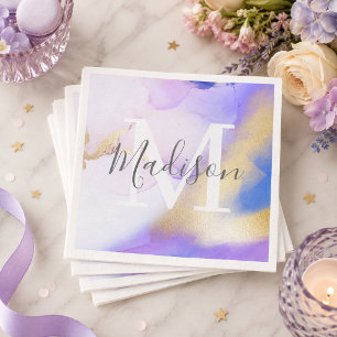 Persoonlijke naammonogram paarse waterverf glamour servet
