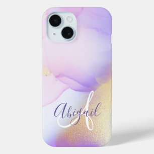 Persoonlijke naammonogram paarse waterverf luxe iPhone 15 case