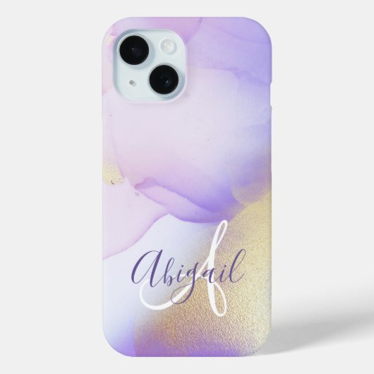 Persoonlijke naammonogram paarse waterverf luxe Case-Mate iPhone case (Achterkant)