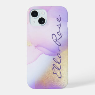 Persoonlijke naammonogram paarse waterverf luxe iPhone 15 case