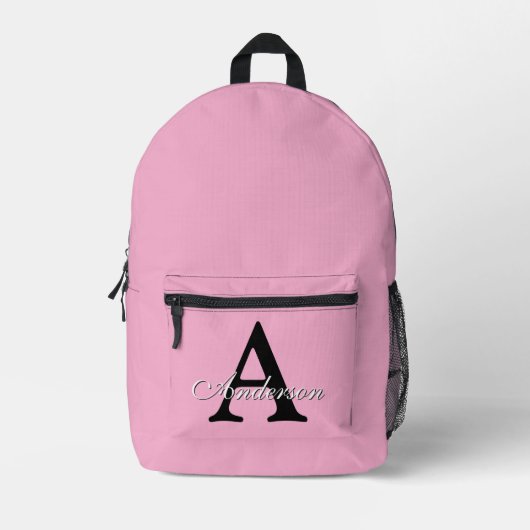 Persoonlijke naammonogram roze achtergrond bedrukte rugzak (Voorkant)