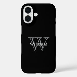 Persoonlijke naammonogram zwart en grijs iPhone 16 hoesje