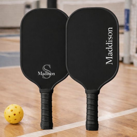 Persoonlijke naammonogram zwart koolstofgrijs pickleball paddle