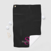 Persoonlijke naammonogram Zwart Roze Golfhanddoek (Insitu)