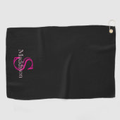 Persoonlijke naammonogram Zwart Roze Golfhanddoek (Horizontaal)