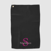 Persoonlijke naammonogram Zwart Roze Golfhanddoek (Voorkant)