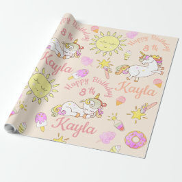 Persoonlijke naampagina Unicorn Birthday Party Cadeaupapier