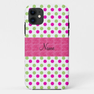 Persoonlijke naamroze en groene polka-punten Case-Mate iPhone case