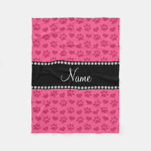 Persoonlijke naamroze harten en pootafdrukken fleece deken