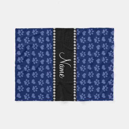 Persoonlijke naamsbekendheid blauwe harten en poot fleece deken (Voorkant (Horizontaal))